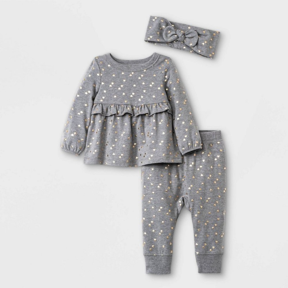 Baby Girls' 3pc Heart Jersey Top & Bottom Set with Headband - Cat & Jack™